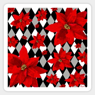 Poinsettia Red and Harlequin Pattern Sticker